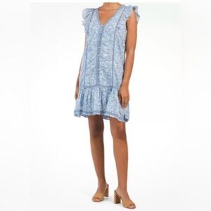 NWOT LUCKY BRAND Womens Blue Floral Crochet Ruffle Shoulder Mini Dress